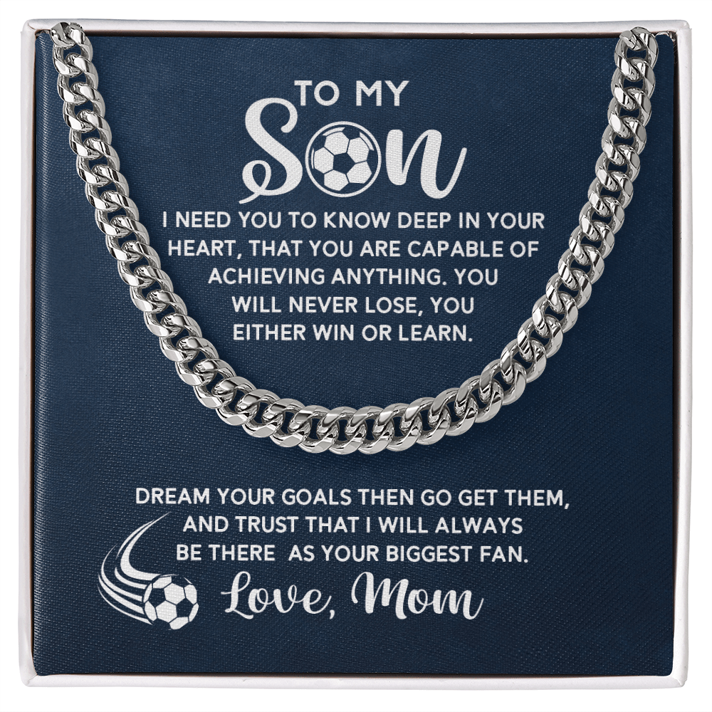 Cuban Link Necklace - To My Soccer Son, Biggest Fan, Love Mom - Athlete's Gift Shop