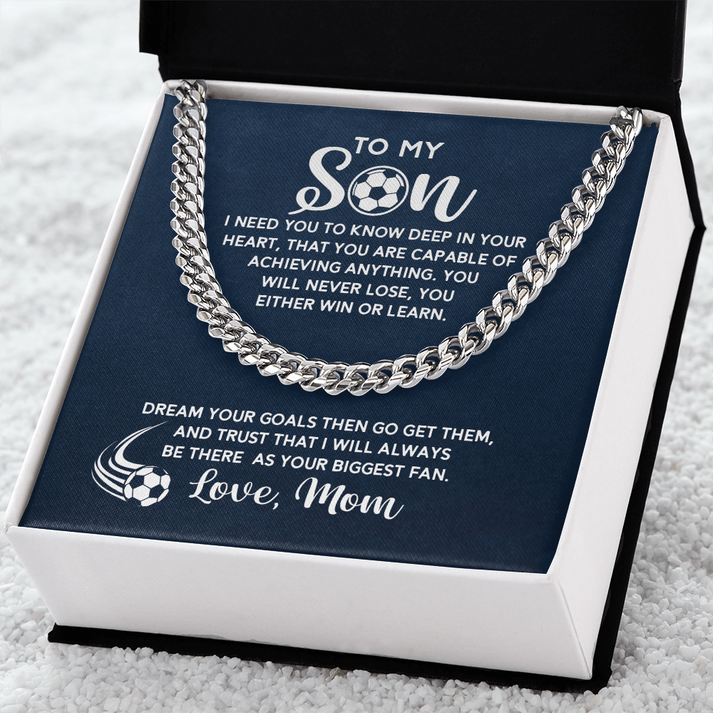 Cuban Link Necklace - To My Soccer Son, Biggest Fan, Love Mom - Athlete's Gift Shop