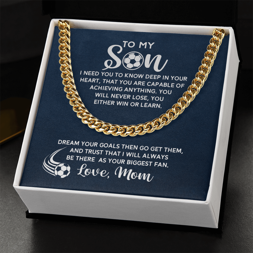 Cuban Link Necklace - To My Soccer Son, Biggest Fan, Love Mom - Athlete's Gift Shop