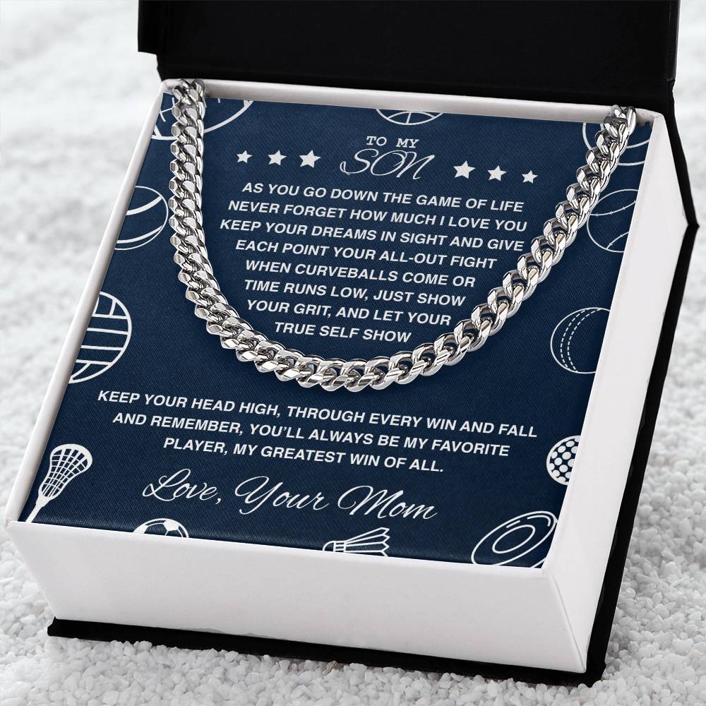 Cuban Link Necklace, To My Son - My Greatest Win of All - Athlete's Gift Shop