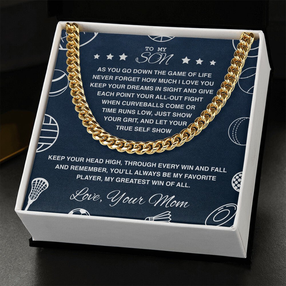 Cuban Link Necklace, To My Son - My Greatest Win of All - Athlete's Gift Shop