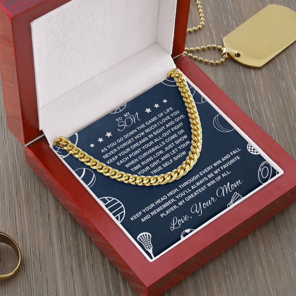 Cuban Link Necklace, To My Son - My Greatest Win of All - Athlete's Gift Shop