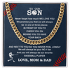 Cuban Link Necklace - To Our Baseball Son, 1 Fan, Love Mom & Dad - Athlete's Gift Shop