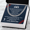 Cuban Link Necklace - To Our Baseball Son, 1 Fan, Love Mom & Dad - Athlete's Gift Shop