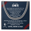 Cuban Link Necklace - To Our Baseball Son, 1 Fan, Love Mom & Dad - Athlete's Gift Shop