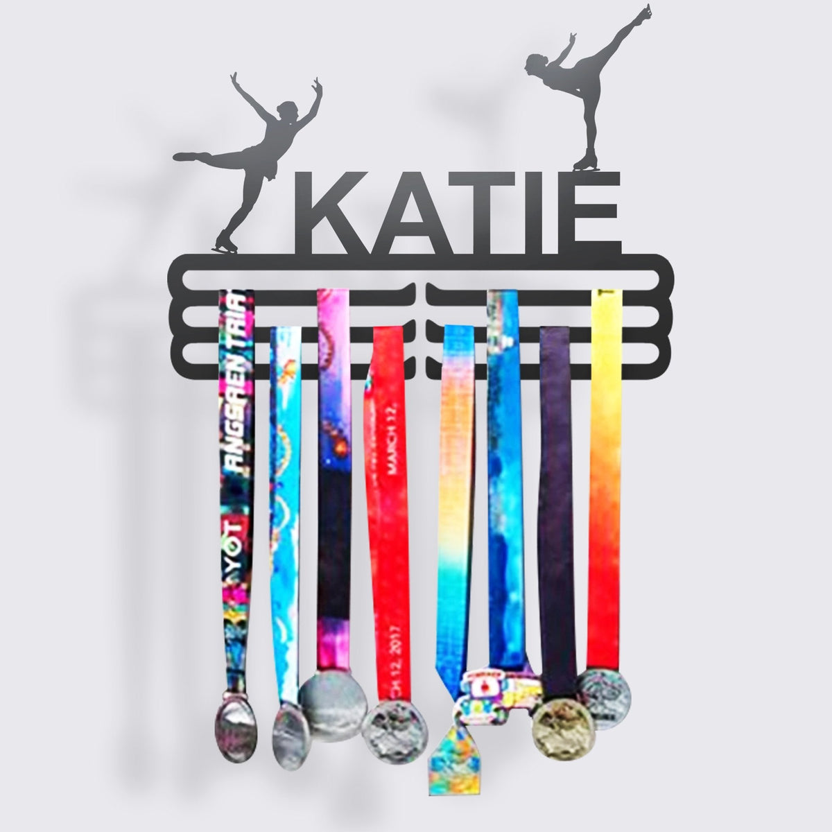 Personalized Figure Skating Medal Hanger in matte black steel with a custom name — Athlete's Gift Shop
