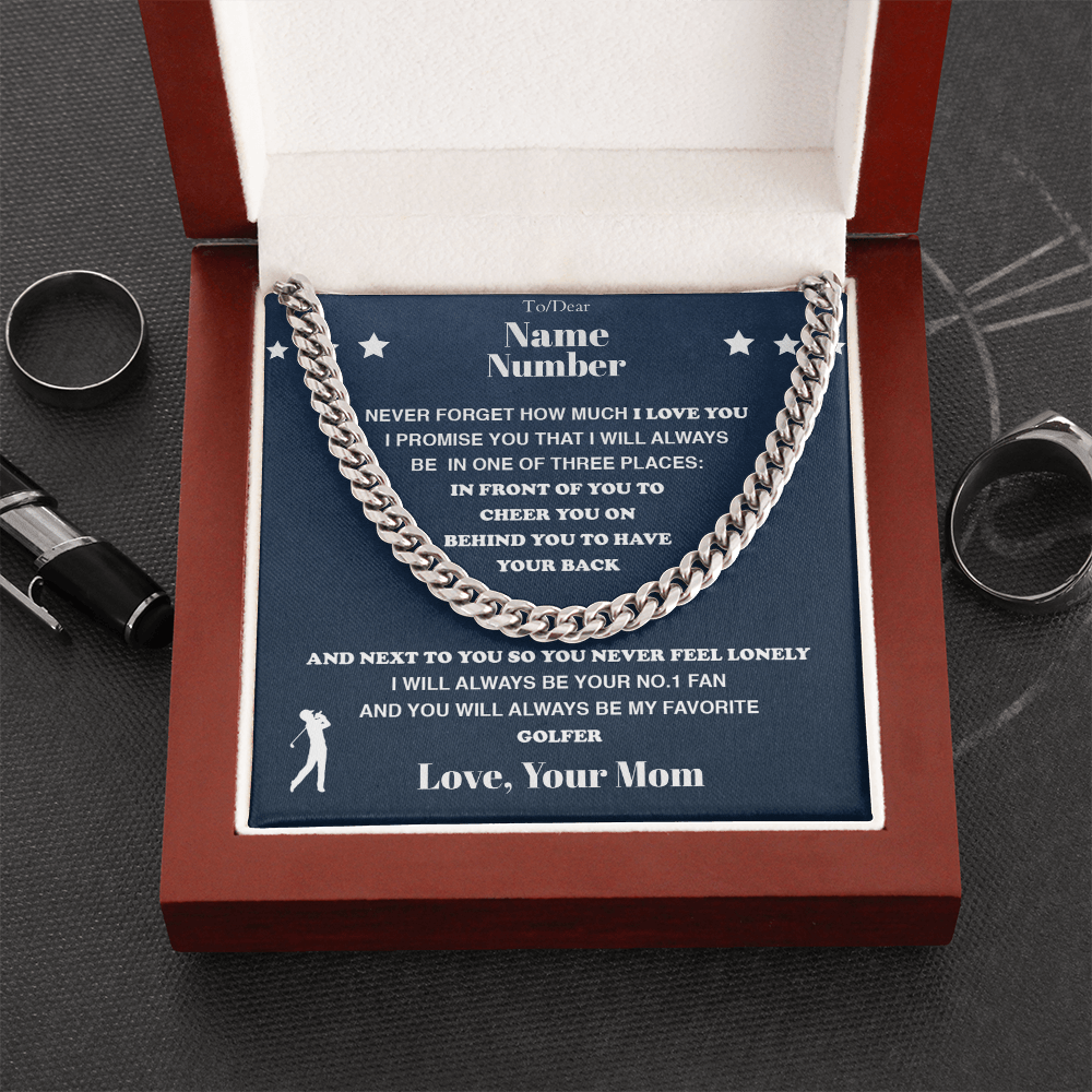Golf Gift - Cuban Link Necklace with Personalized Message - Athlete's Gift Shop