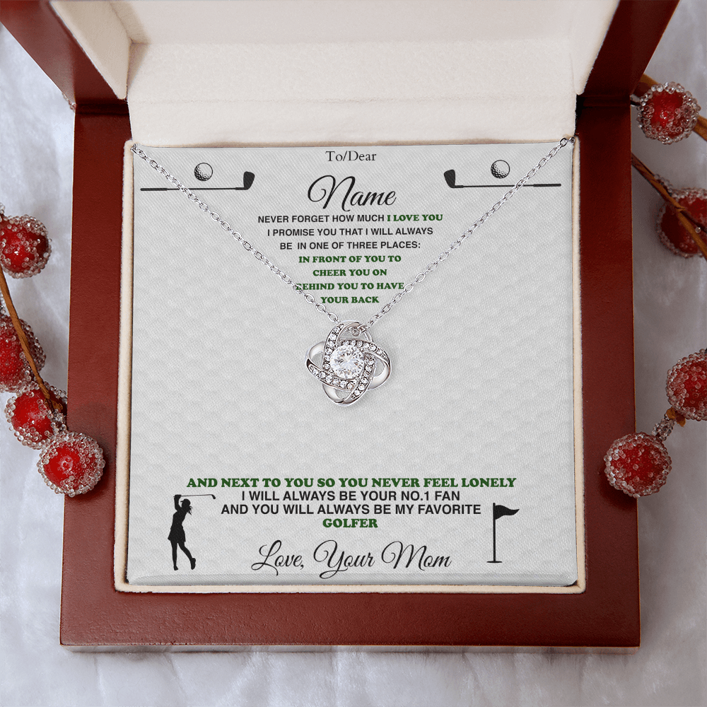 Golf Gift - Love Knot Necklace with Personalized Message Box - Athlete's Gift Shop