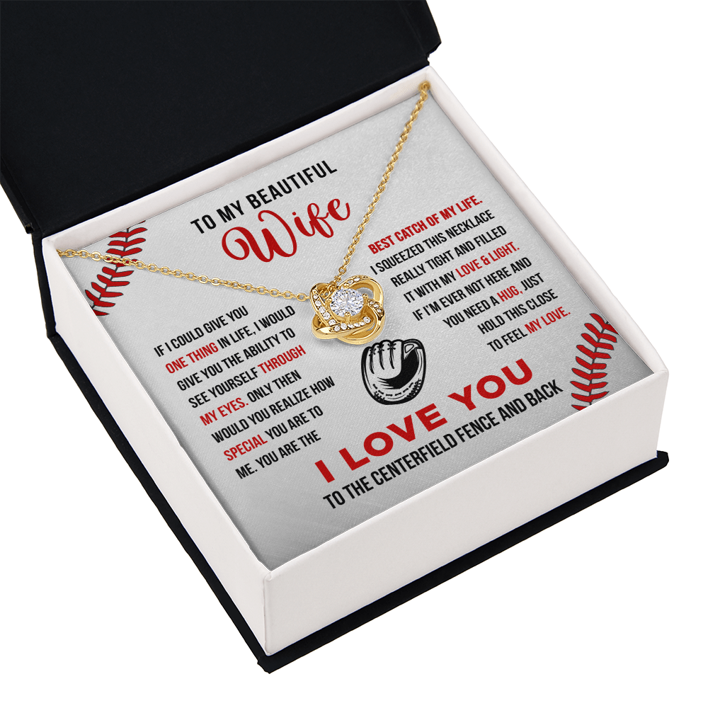 Love Knot Necklace - To My Baseball Wife, Best Catch, (White Card, Black, Red Text) - Athlete's Gift Shop