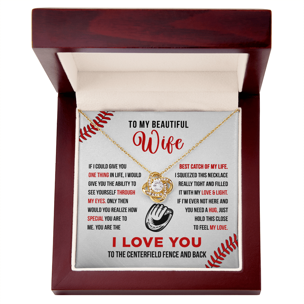 Love Knot Necklace - To My Baseball Wife, Best Catch, (White Card, Black, Red Text) - Athlete's Gift Shop