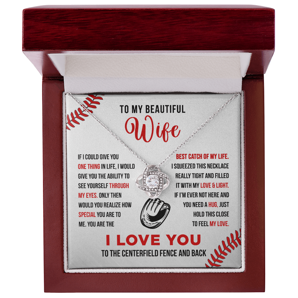 Love Knot Necklace - To My Baseball Wife, Best Catch, (White Card, Black, Red Text) - Athlete's Gift Shop