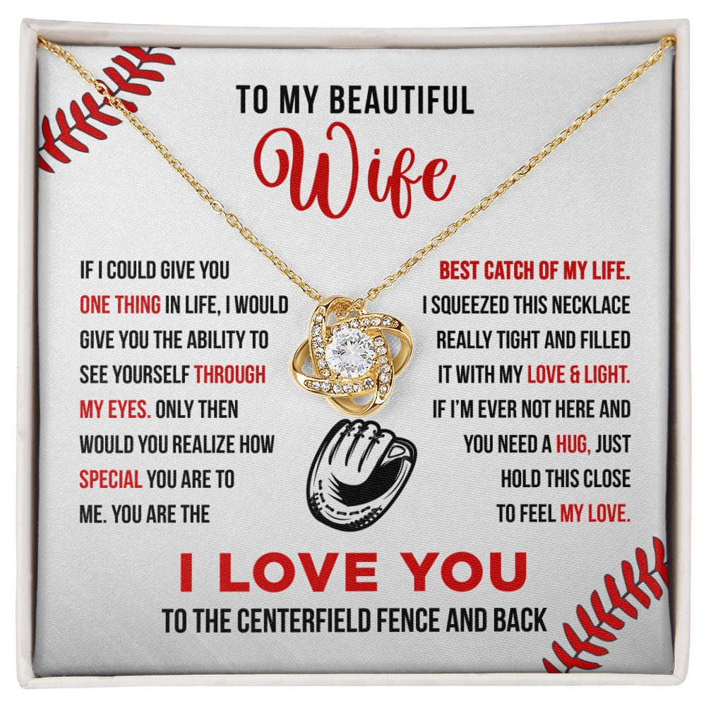 Love Knot Necklace - To My Baseball Wife, Best Catch, (White Card, Black, Red Text) - Athlete's Gift Shop