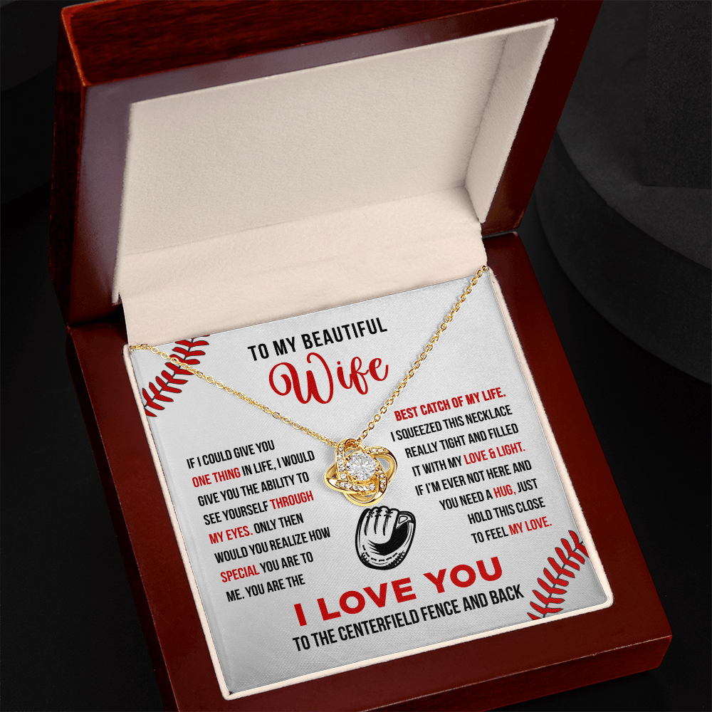 Love Knot Necklace - To My Baseball Wife, Best Catch, (White Card, Black, Red Text) - Athlete's Gift Shop