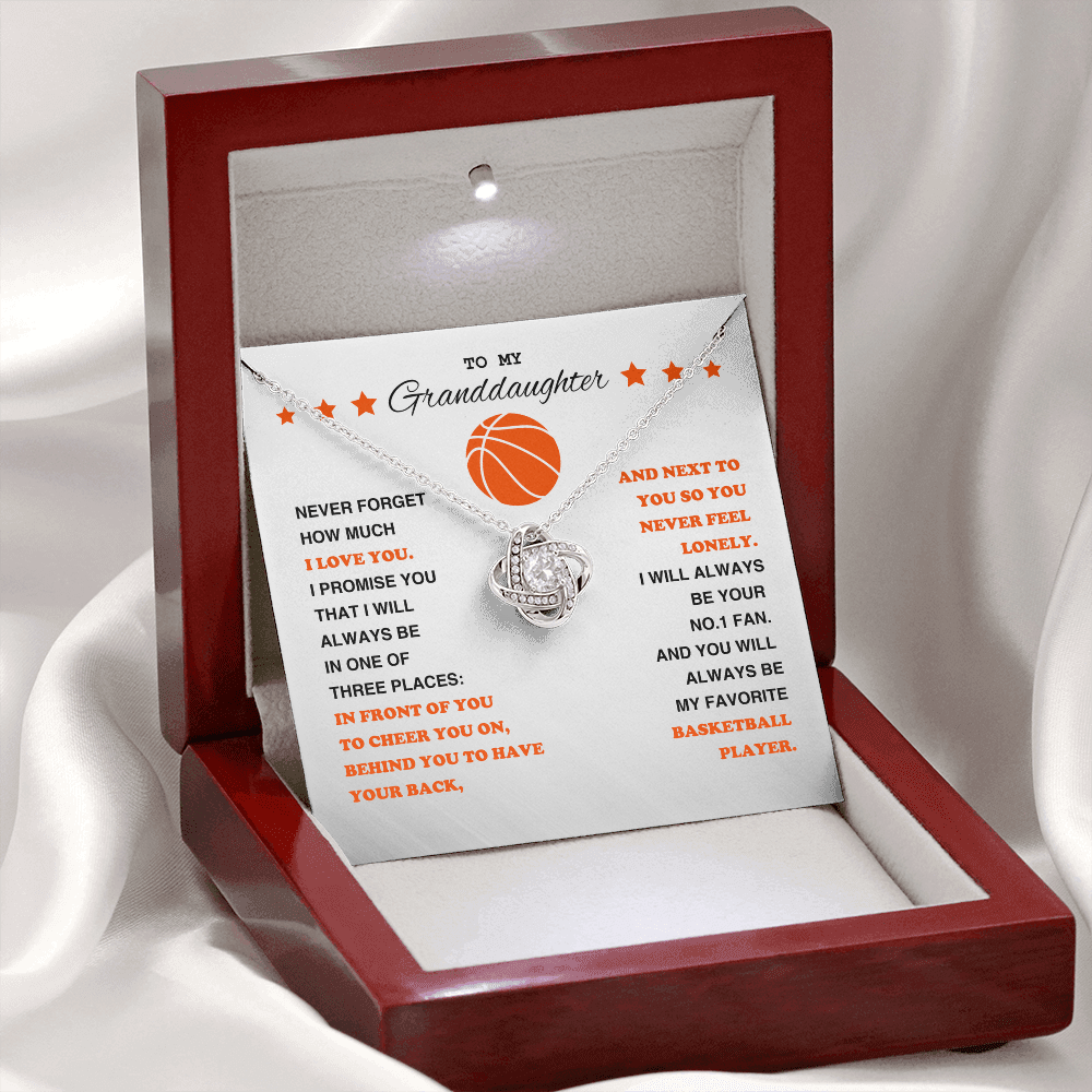Love Knot Necklace - To My Basketball Granddaughter, Never Forget (white card/orange stars) - Athlete's Gift Shop