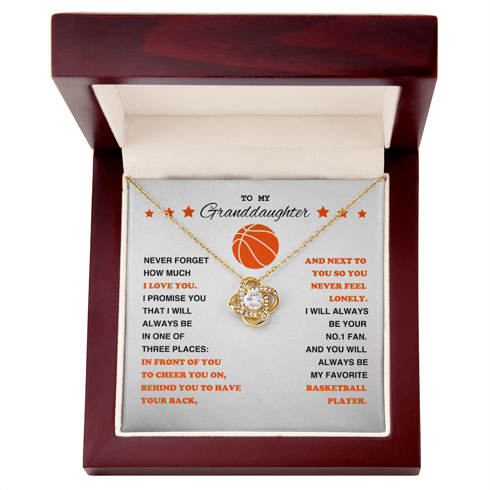 Love Knot Necklace - To My Basketball Granddaughter, Never Forget (white card/orange stars) - Athlete's Gift Shop