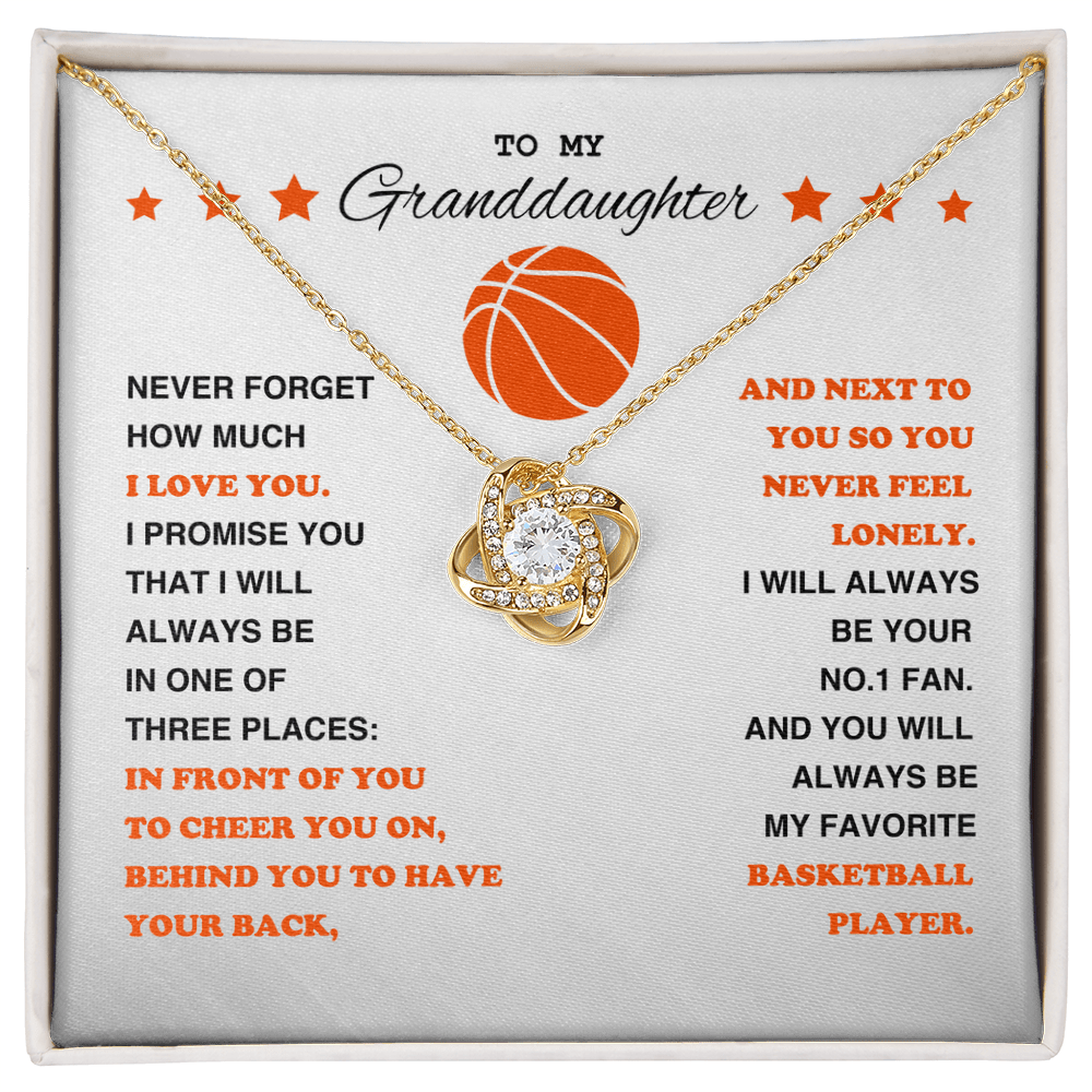 Love Knot Necklace - To My Basketball Granddaughter, Never Forget (white card/orange stars) - Athlete's Gift Shop