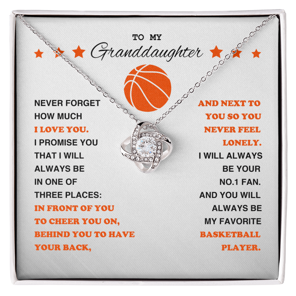 Love Knot Necklace - To My Basketball Granddaughter, Never Forget (white card/orange stars) - Athlete's Gift Shop