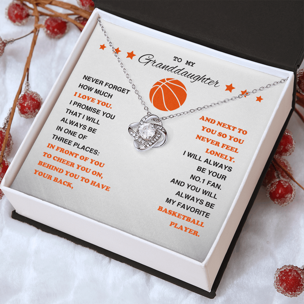 Love Knot Necklace - To My Basketball Granddaughter, Never Forget (white card/orange stars) - Athlete's Gift Shop