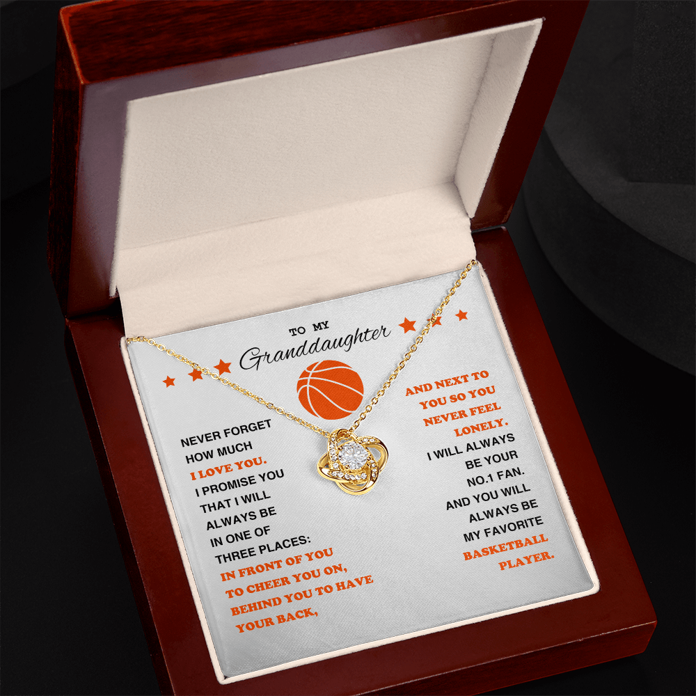 Love Knot Necklace - To My Basketball Granddaughter, Never Forget (white card/orange stars) - Athlete's Gift Shop