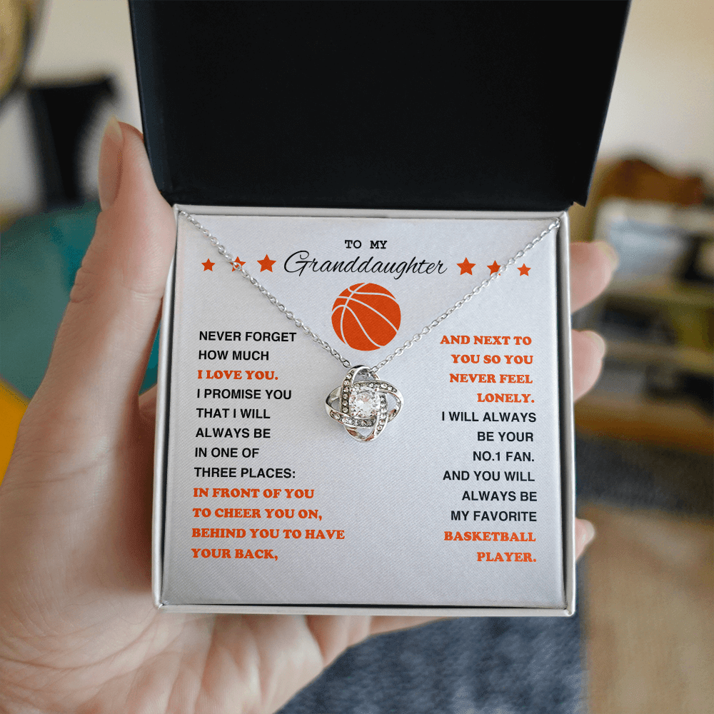 Love Knot Necklace - To My Basketball Granddaughter, Never Forget (white card/orange stars) - Athlete's Gift Shop