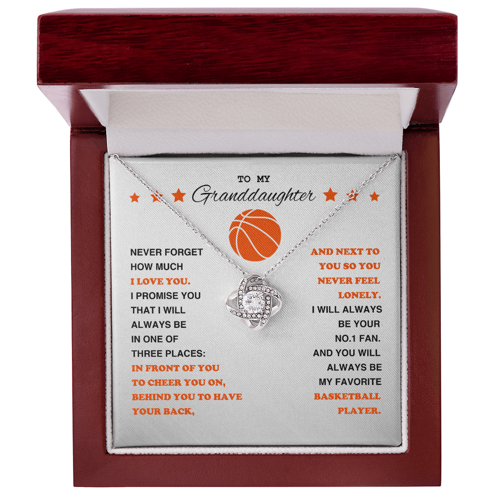 Love Knot Necklace - To My Basketball Granddaughter, Never Forget (white card/orange stars) - Athlete's Gift Shop