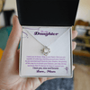 Love Knot Necklace - To My Gymnastics Daughter, Always Be Here, Love Mom (White Card, Purple Text) - Athlete's Gift Shop