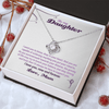 Love Knot Necklace - To My Gymnastics Daughter, Always Be Here, Love Mom (White Card, Purple Text) - Athlete's Gift Shop