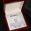 Love Knot Necklace - To My Gymnastics Daughter, Always Be Here, Love Mom (White Card, Purple Text) - Athlete's Gift Shop