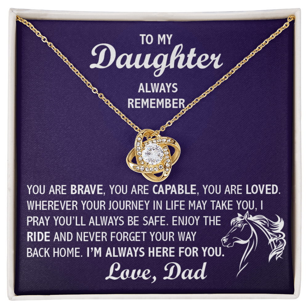Love Knot Necklace - To My Horseback Riding Daughter, Enjoy the Ride, Love Dad(Purple Card, White Text) - Athlete's Gift Shop