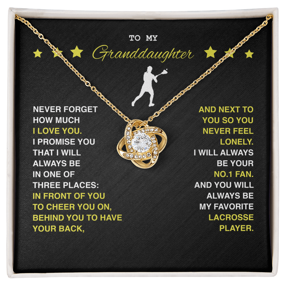 Love Knot Necklace - To My Lacrosse Granddaughter, Never Forget (black card , yellow text) - Athlete's Gift Shop