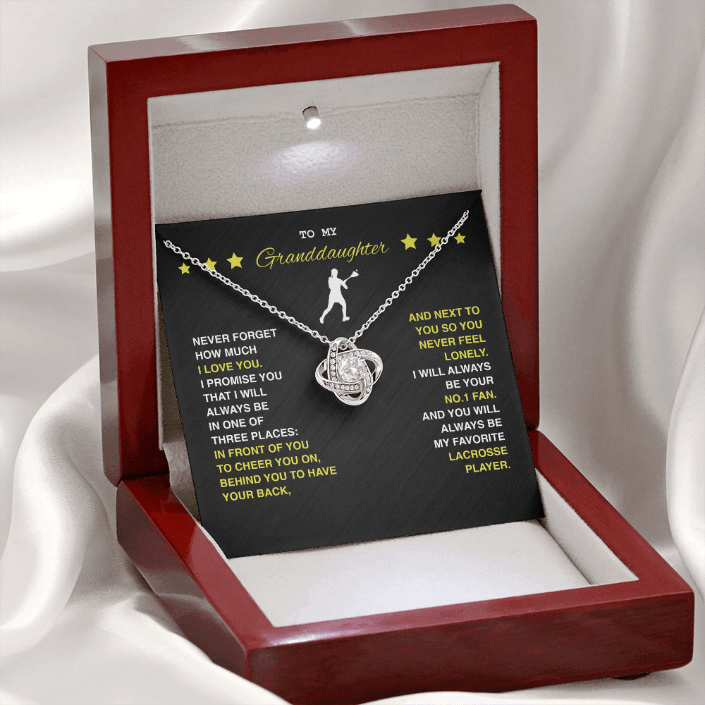 Love Knot Necklace - To My Lacrosse Granddaughter, Never Forget (black card , yellow text) - Athlete's Gift Shop