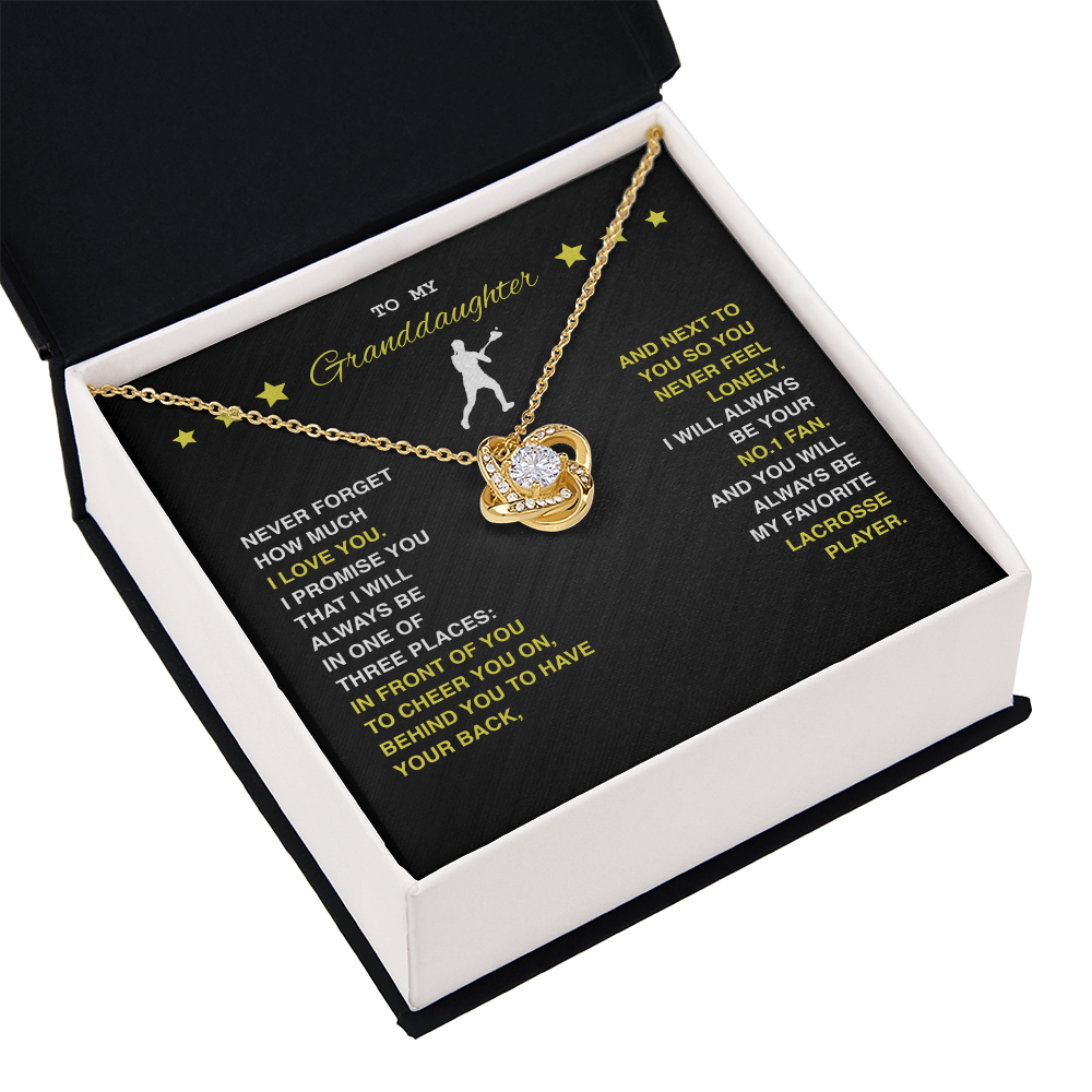 Love Knot Necklace - To My Lacrosse Granddaughter, Never Forget (black card , yellow text) - Athlete's Gift Shop