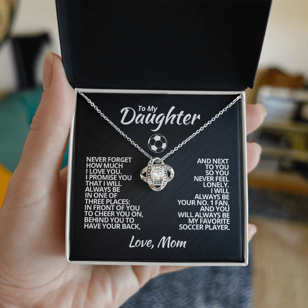 Love Knot Necklace - To My Soccer Daughter, 1 Fan, Love Mom (Black Card, White Text) - Athlete's Gift Shop
