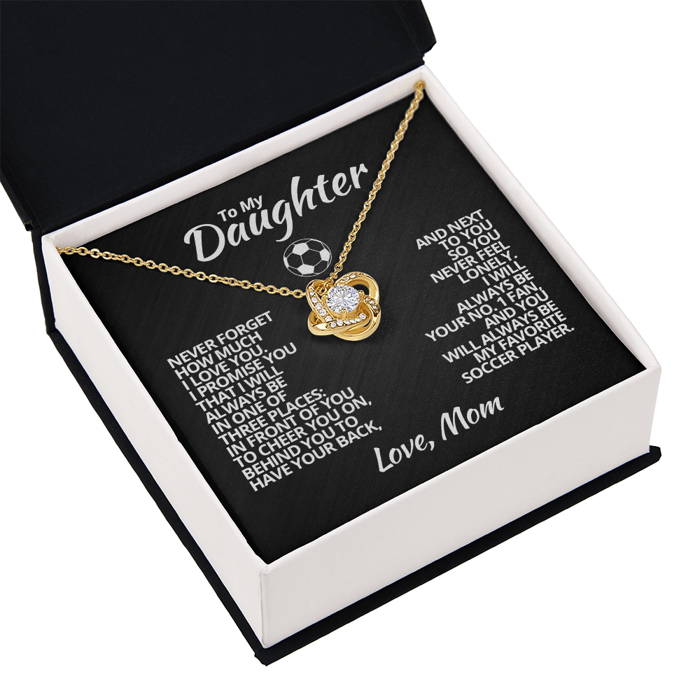 Love Knot Necklace - To My Soccer Daughter, 1 Fan, Love Mom (Black Card, White Text) - Athlete's Gift Shop