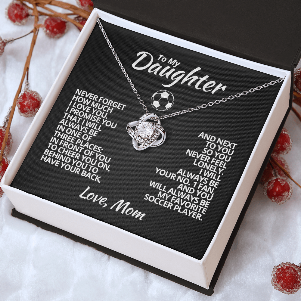 Love Knot Necklace - To My Soccer Daughter, 1 Fan, Love Mom (Black Card, White Text) - Athlete's Gift Shop