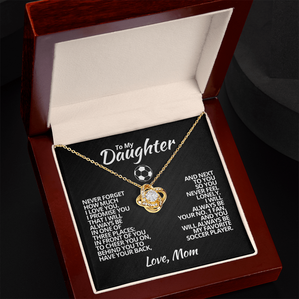 Love Knot Necklace - To My Soccer Daughter, 1 Fan, Love Mom (Black Card, White Text) - Athlete's Gift Shop