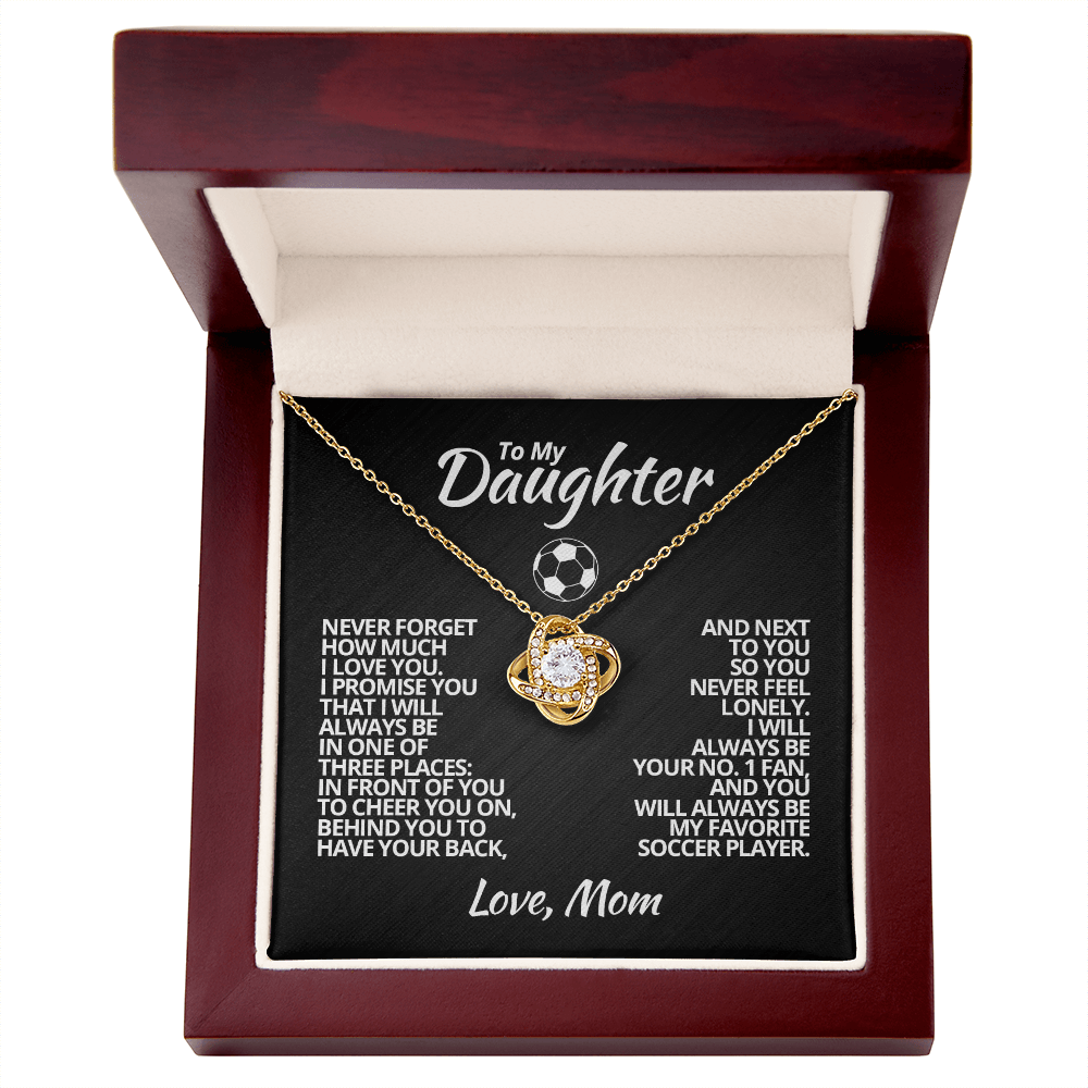 Love Knot Necklace - To My Soccer Daughter, 1 Fan, Love Mom (Black Card, White Text) - Athlete's Gift Shop