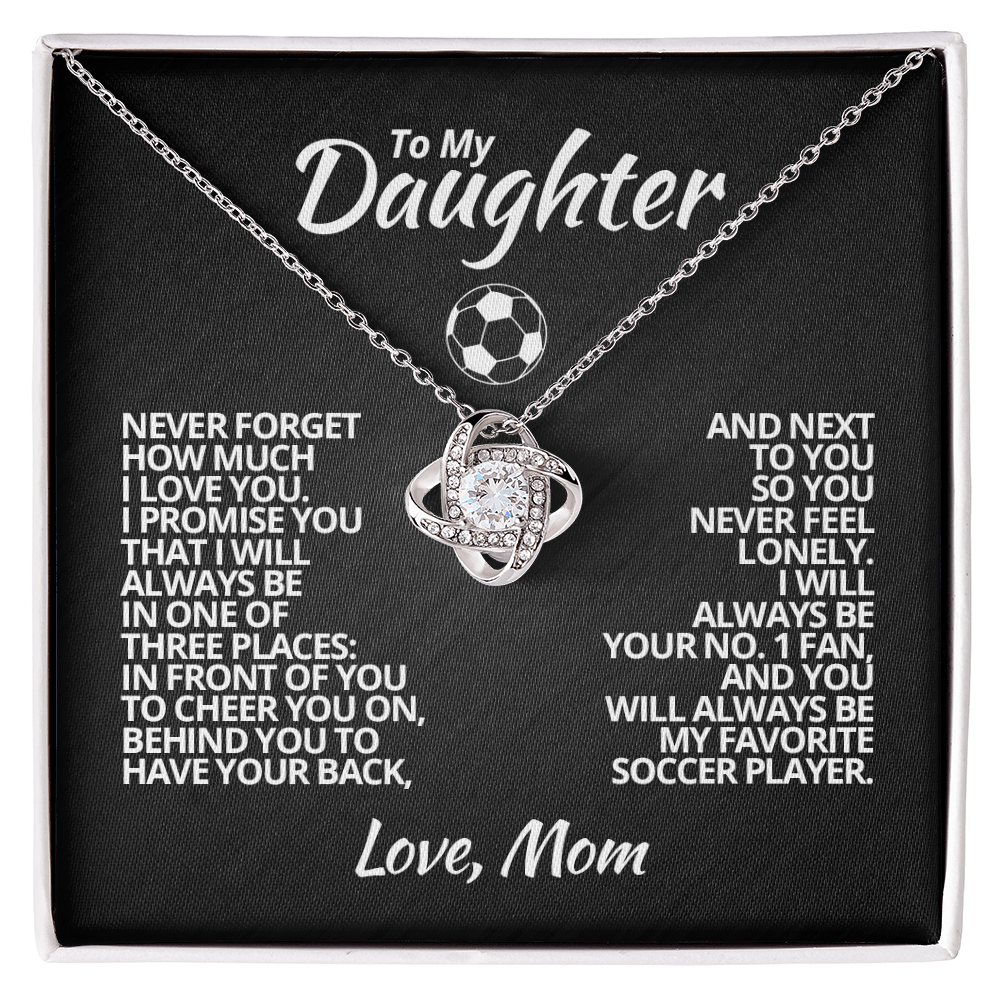 Love Knot Necklace - To My Soccer Daughter, 1 Fan, Love Mom (Black Card, White Text) - Athlete's Gift Shop