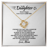 Love Knot Necklace - To My Soccer Daughter, Never Forget, Love Mom (White Card, Black Text) - Athlete's Gift Shop