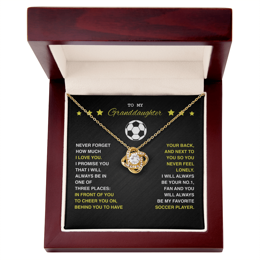 Love Knot Necklace - To My Soccer Granddaughter, Never Forget (Black Card, Yellow Text) - Athlete's Gift Shop