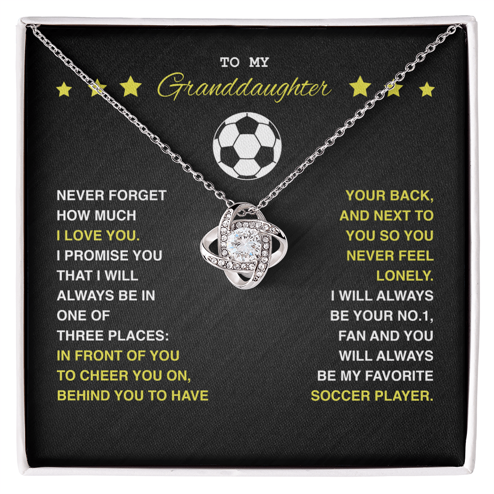 Love Knot Necklace - To My Soccer Granddaughter, Never Forget (Black Card, Yellow Text) - Athlete's Gift Shop
