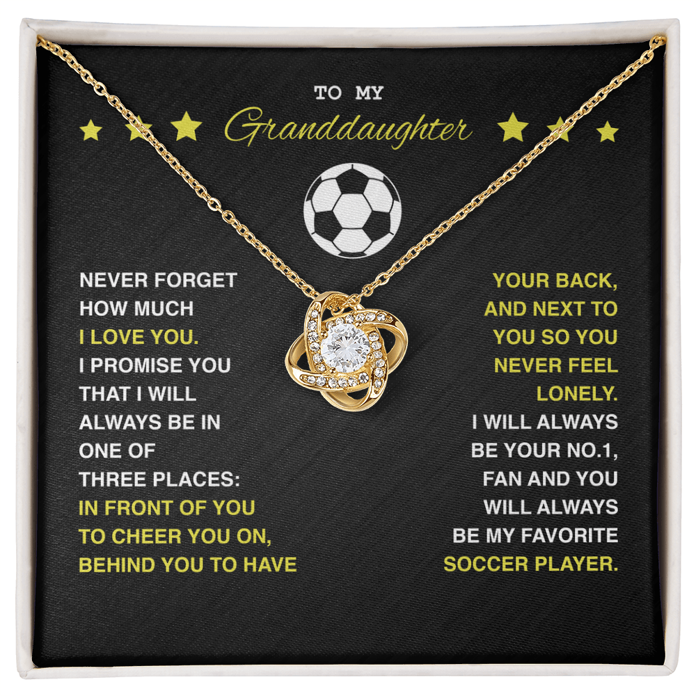 Love Knot Necklace - To My Soccer Granddaughter, Never Forget (Black Card, Yellow Text) - Athlete's Gift Shop