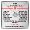 Love Knot Necklace - To my Softball Daughter, Achieve Anything, (White Card, Black, Red Text) - Athlete's Gift Shop