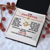 Love Knot Necklace - To my Softball Daughter, Achieve Anything, (White Card, Black, Red Text) - Athlete's Gift Shop
