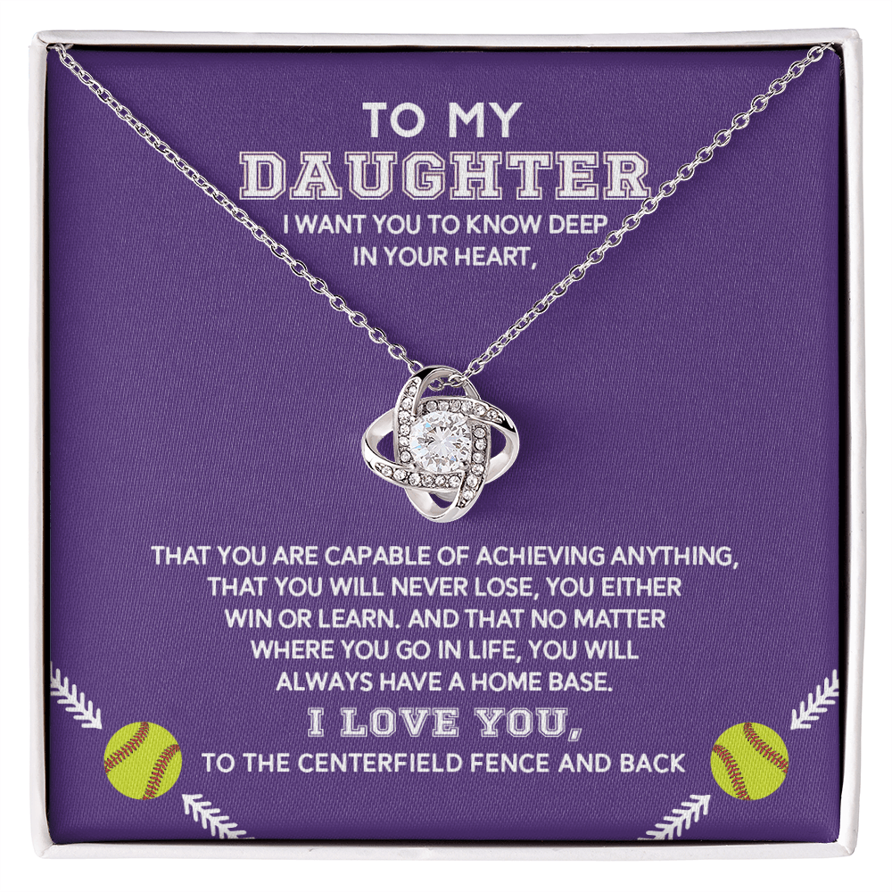 Love Knot Necklace - To My Softball Daughter, Want You to Know (Purple background) - Athlete's Gift Shop