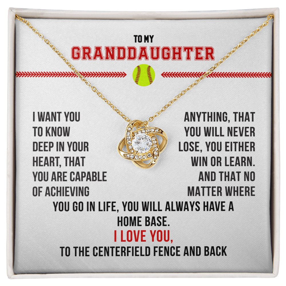 Love Knot Necklace - To My Softball Granddaughter, Want You To Know (White Card, Black text) - Athlete's Gift Shop