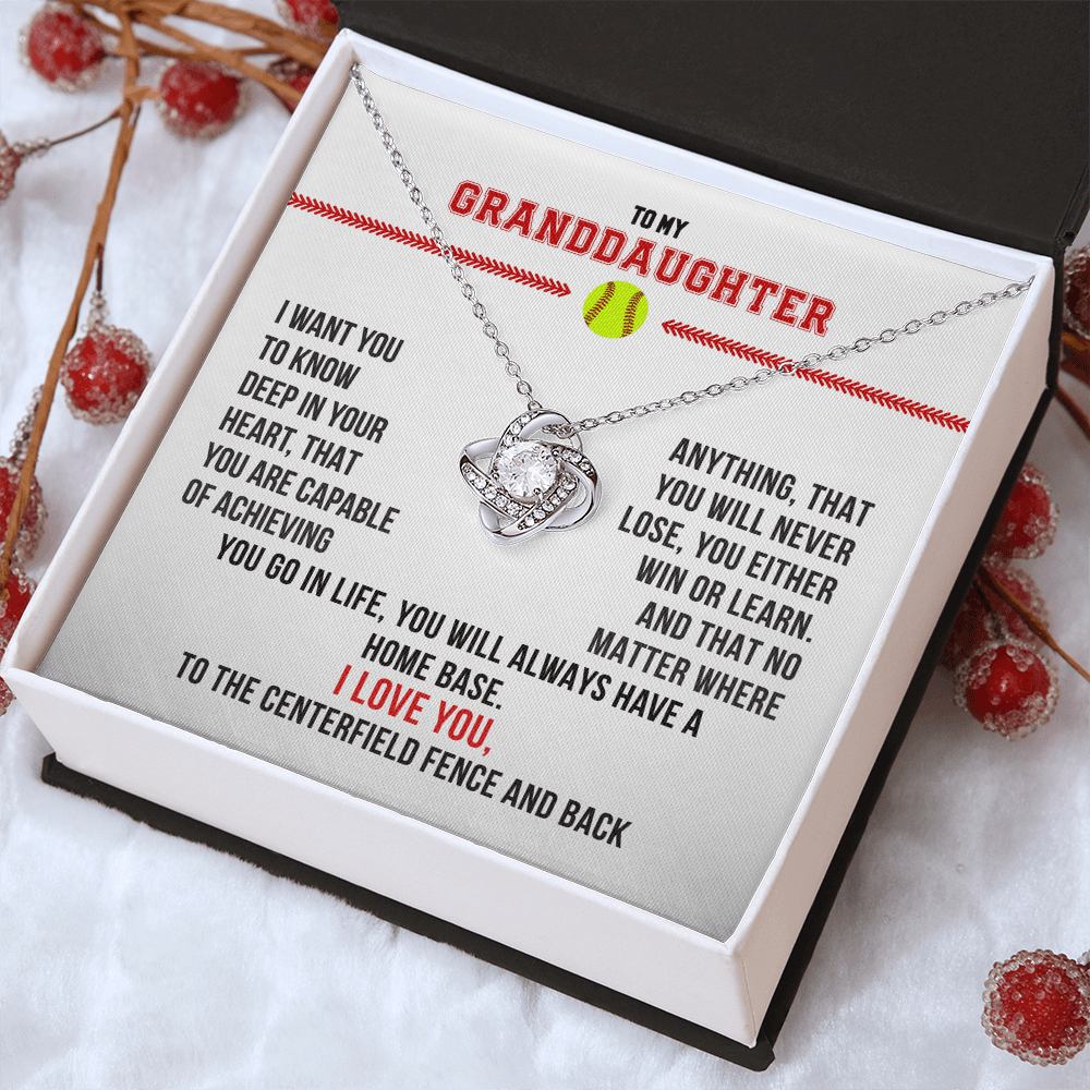 Love Knot Necklace - To My Softball Granddaughter, Want You To Know (White Card, Black text) - Athlete's Gift Shop