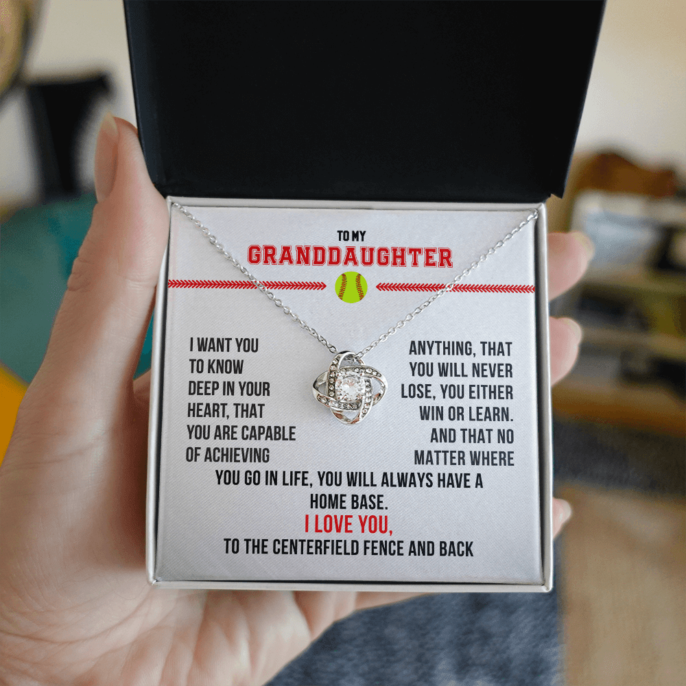 Love Knot Necklace - To My Softball Granddaughter, Want You To Know (White Card, Black text) - Athlete's Gift Shop
