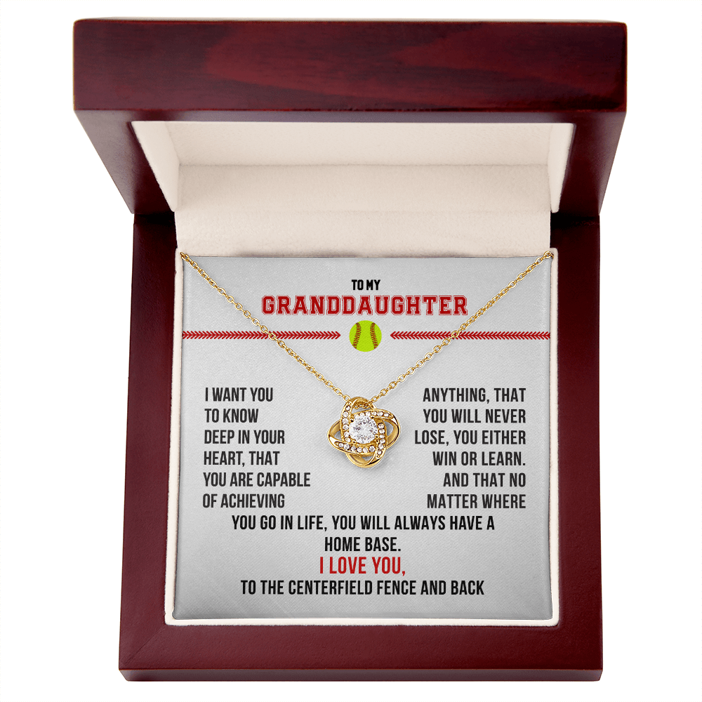 Love Knot Necklace - To My Softball Granddaughter, Want You To Know (White Card, Black text) - Athlete's Gift Shop