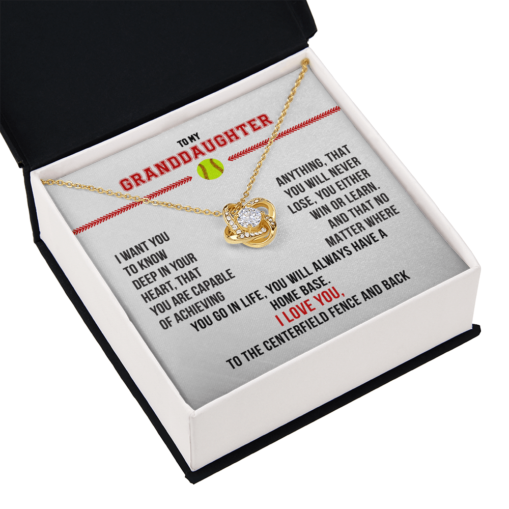Love Knot Necklace - To My Softball Granddaughter, Want You To Know (White Card, Black text) - Athlete's Gift Shop